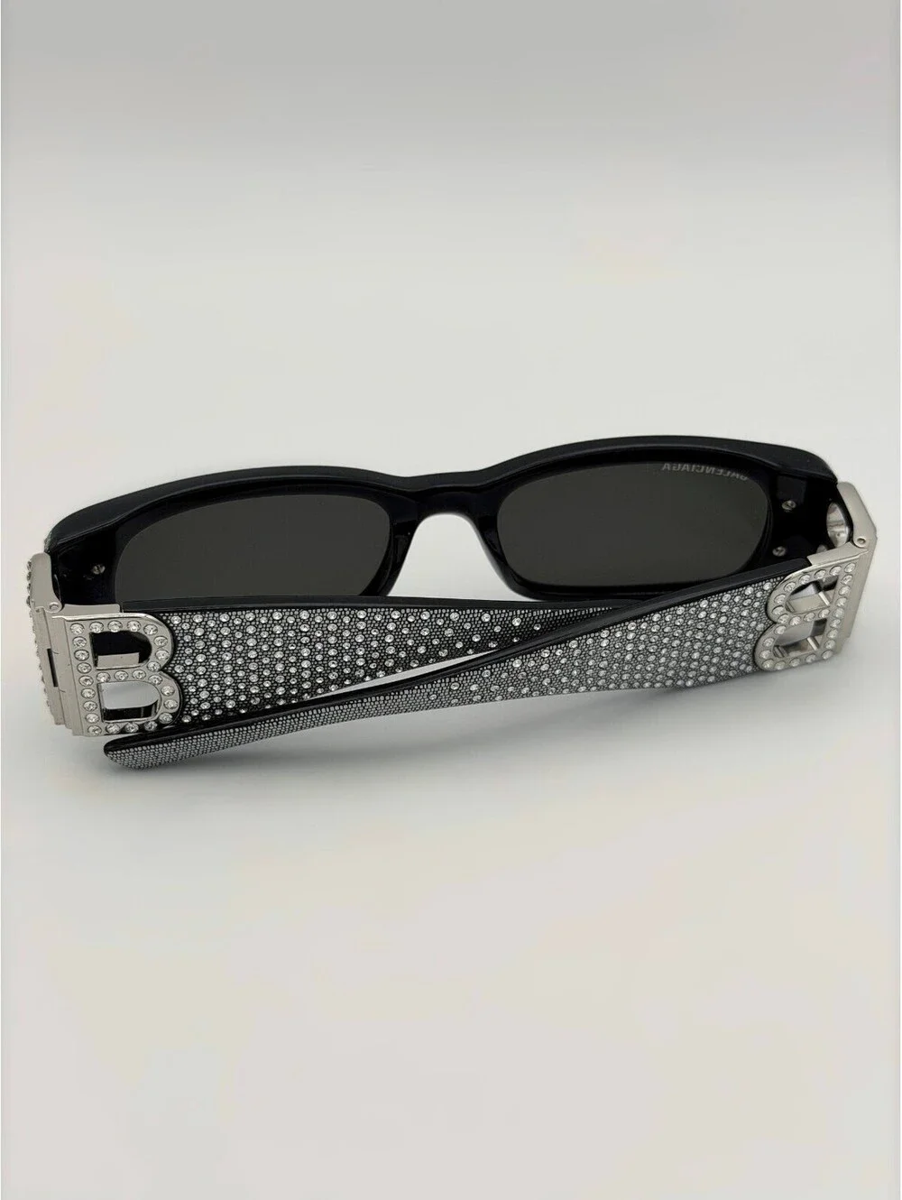 Balenciaga BB0096S 013 Dynasty Rectangular BB Logo Narrow Crystal Black Limited